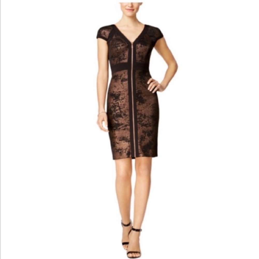 Jax Missy Sheath Dress in Metallic Black & Rose Gold NWT Sz 2